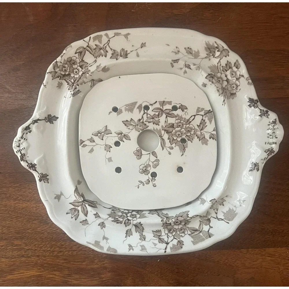 Wedgwood Celia Butter Dish With Strainer Rare Brown Semi-Porcelain